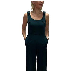 NWT Julia Jordan Bow Shoulder Sleeveless Wide Leg Jumpsuit Green Pockets Size 8